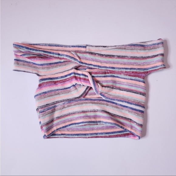 Urban Outfitters Multicolor Cream Knit Twist Front Off Shoulder Crop Top Blouse - Picture 6 of 13